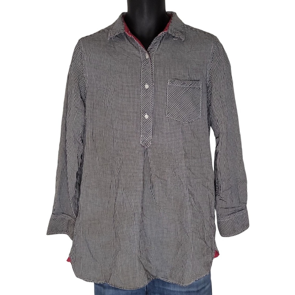 Victoria's Secret Black White Gingham Button Placket Shirt Women Sz Small‎ Tunic